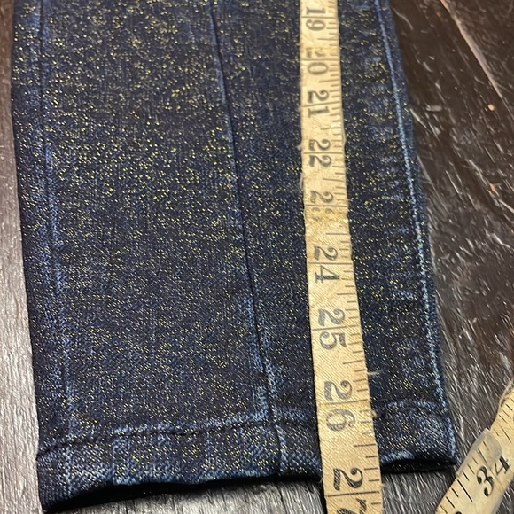 NWT Anthropologie Pilcro High-Rise Sparkle Gold Shimmer Denim Leggings Size 28P. - Picture 13 of 14